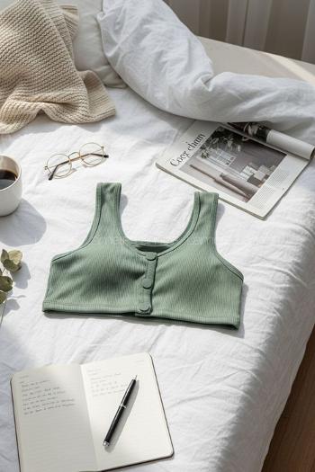 Green Cotton Without Underwire Unsupport Bralet