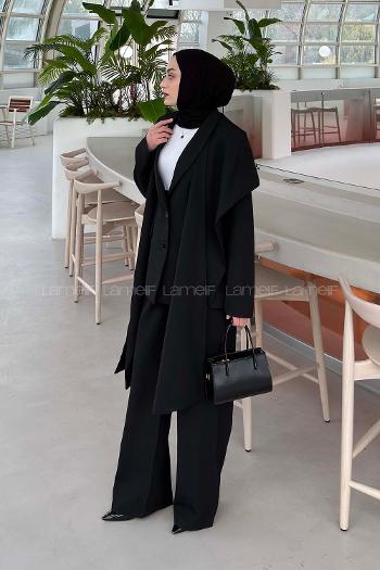 Lamelif Atkılı Blazer Takım Siyah