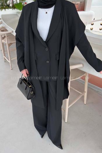 Lamelif Atkılı Blazer Takım Siyah