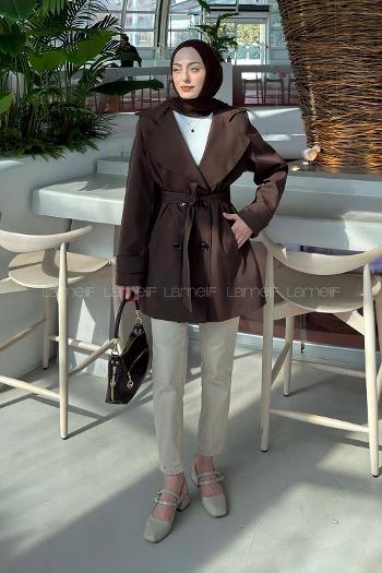 Lamelif Bağlama Detaylı Trençkot Acı Kahve