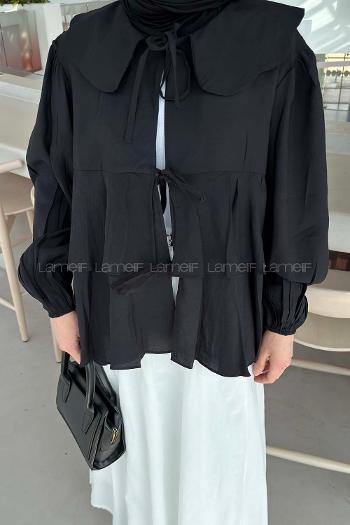 Lamelif Bağlamalı Gömlek Siyah