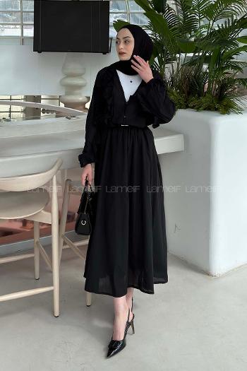 Lamelif Fırfır Detaylı Gömlek Siyah