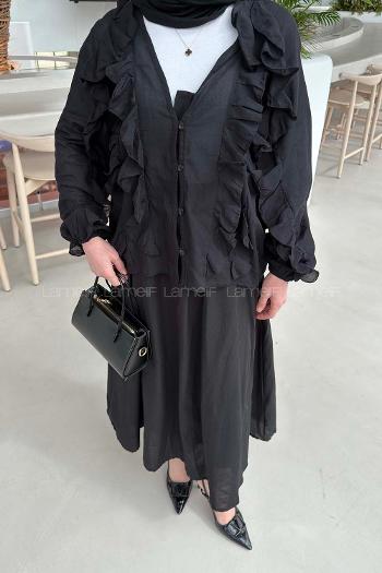 Lamelif Fırfır Detaylı Gömlek Siyah