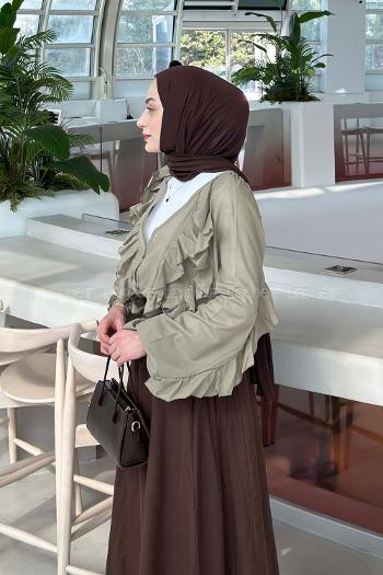 Lamelif Fırfır Detaylı Gömlek Haki