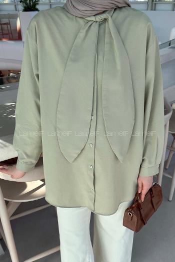 Lamelif Fular Detaylı Gömlek Çağla Yeşili