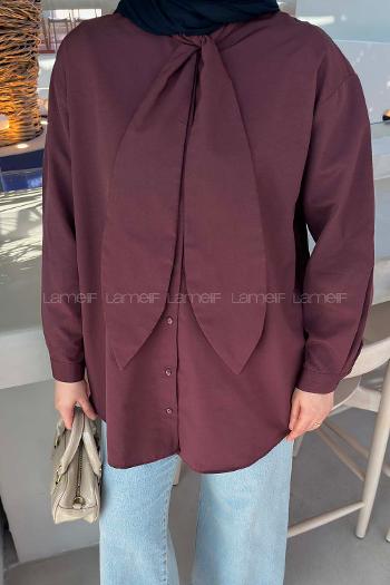 Lamelif Fular Detaylı Gömlek Mürdüm