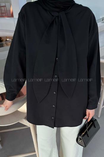 Lamelif Fular Detaylı Gömlek Siyah