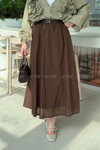 Lamelif Kemerli Cepli Tesettür Etek Acı Kahve