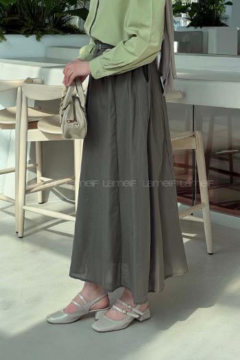 Lamelif Kemerli Cepli Tesettür Etek Haki