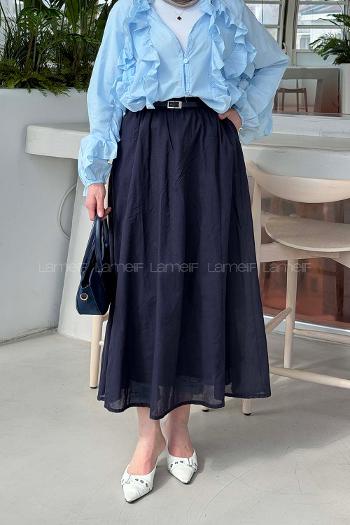 Navy Blue Cotton Flared Skirt Skirt