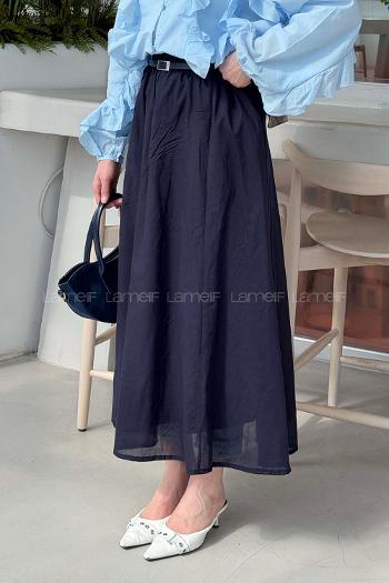 Navy Blue Cotton Flared Skirt Skirt