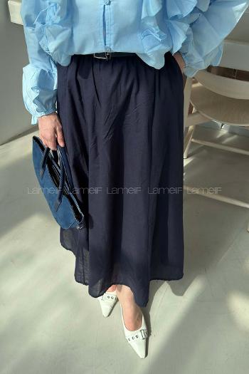 Navy Blue Cotton Flared Skirt Skirt