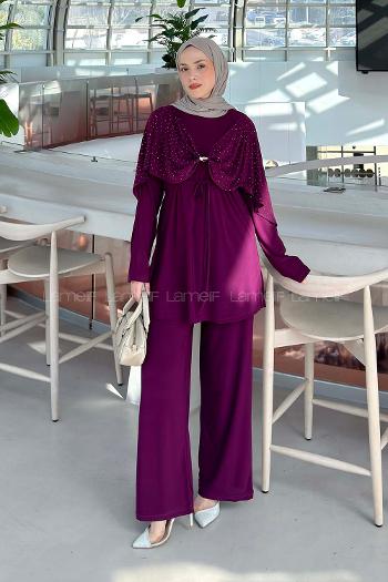 Plum Crew Neck Long Arm Cotton Regular Trousers Comfortable Suit