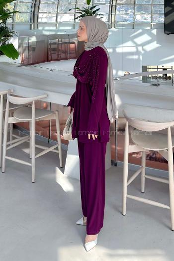 Plum Crew Neck Long Arm Cotton Regular Trousers Comfortable Suit