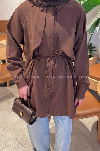 Bitter Brown Shirt Collar Long Arm Cotton Shirt