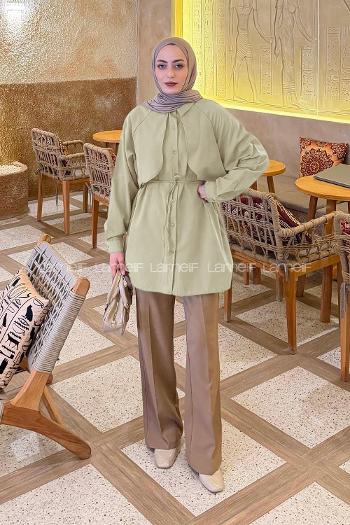 Beige Shirt Collar Long Arm Cotton Shirt