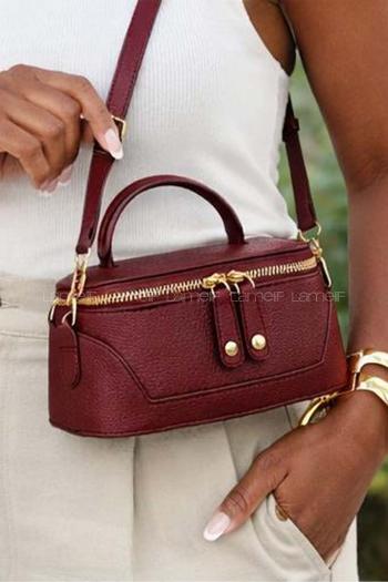 Lamelif Tasarımcı Dokulu Kadın Küçük Kutu Çanta Bordo