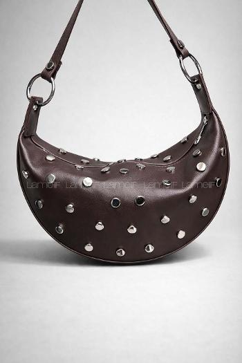 Lamelif Zımba Detaylı Kadın Kol Çantası Acı Kahve