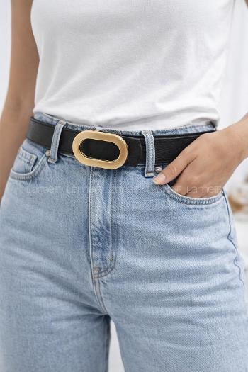 Lamelif Kadın Gold Oval Tokalı Kemer Jean Elbise Kemer