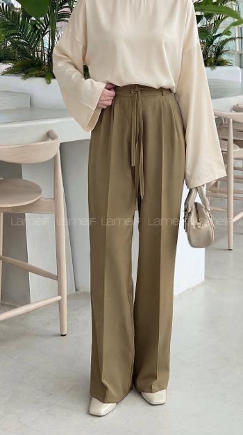 Lamelif İp Detaylı Pantolon Haki