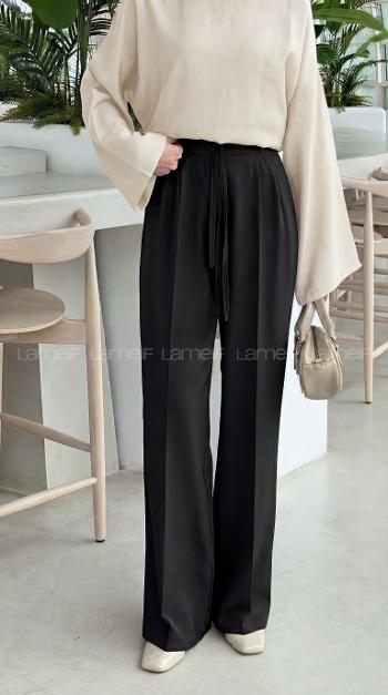 Lamelif İp Detaylı Pantolon Siyah