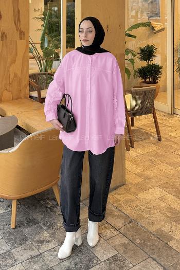 Candy Pink Shirt Collar Long Arm Cotton Shirt