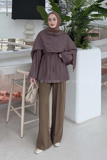 Lamelif Şallı Bluz  Acı Kahve