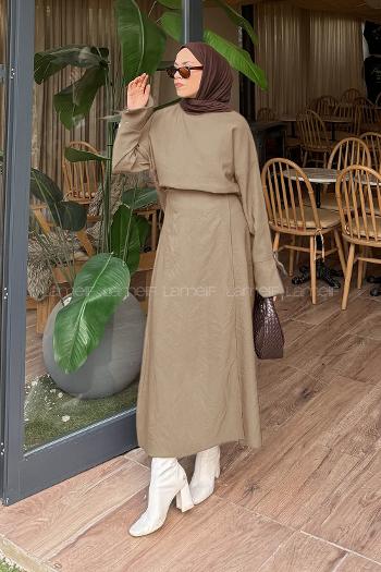 Lamelif Eteği Bağlama Detaylı Takım Bej