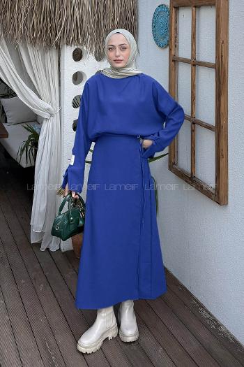 Saxe Crew Neck Long Arm Viscose Fabric Flared Skirt Suit