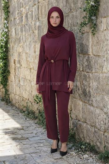 Lamelif Çapraz Kapama Bağlama Detaylı Takım Bordo