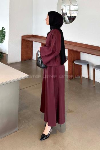 Lamelif Bağlama Detaylı Etekli Takım Bordo