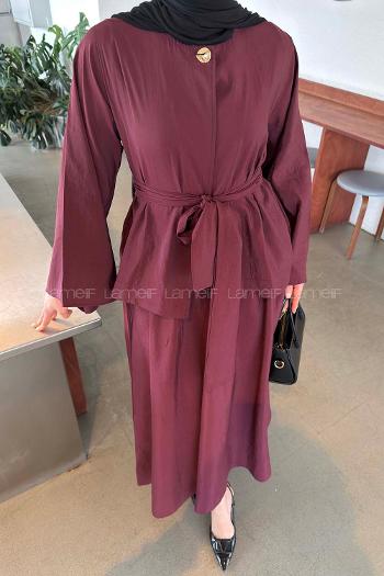 Lamelif Bağlama Detaylı Etekli Takım Bordo