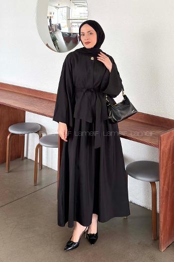 Lamelif Bağlama Detaylı Etekli Takım Siyah