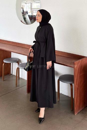 Lamelif Bağlama Detaylı Etekli Takım Siyah