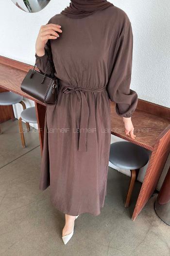 Dark Brown Crew Neck Modal Cupra Dresess