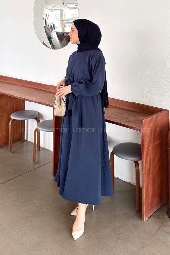 Navy Blue Crew Neck Modal Cupra Dresess