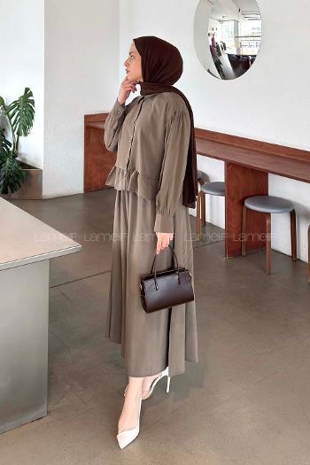 Lamelif Büzgü Detaylı Etekli Takım Haki