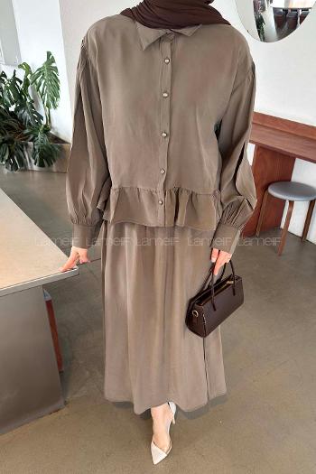 Lamelif Büzgü Detaylı Etekli Takım Haki