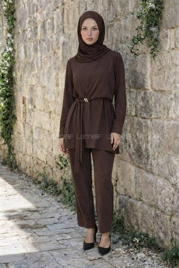 Lamelif Çapraz Kapama Bağlama Detaylı Takım Acı Kahve