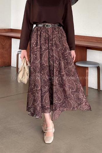 Lamelif Desenli Şifon Etek Kahve