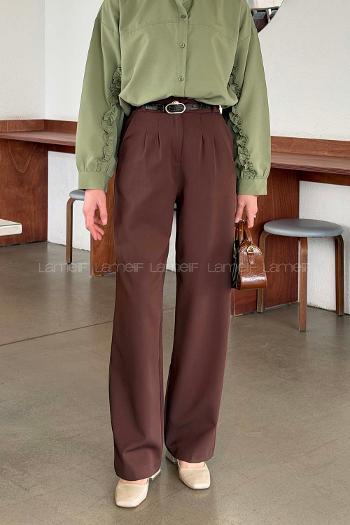 Lamelif Düğme Detaylı Pantolon Acı Kahve