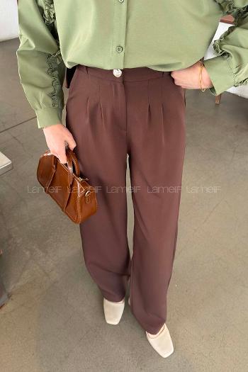 Lamelif Düğme Detaylı Pantolon Acı Kahve