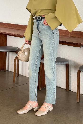 Lamelif Kesik Paça Fit Jean Açık Mavi