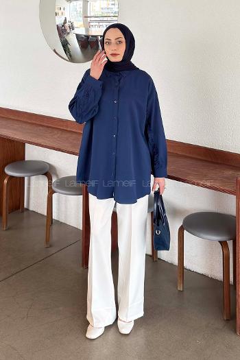 Lamelif Kol Fırfır Detaylı Gömlek Lacivert
