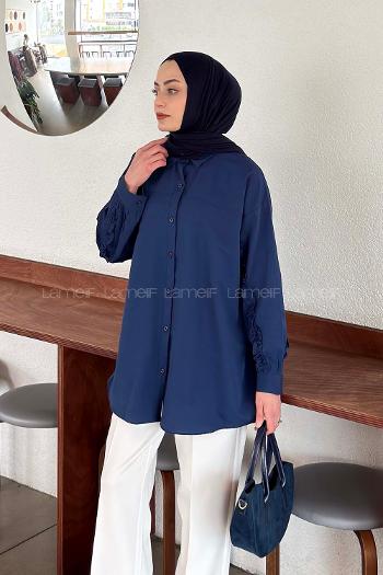 Lamelif Kol Fırfır Detaylı Gömlek Lacivert