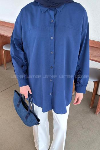 Lamelif Kol Fırfır Detaylı Gömlek Lacivert