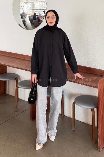 Lamelif Kol Fırfır Detaylı Gömlek Siyah