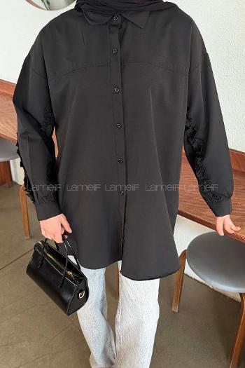 Lamelif Kol Fırfır Detaylı Gömlek Siyah