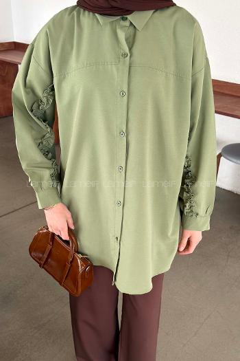 Lamelif Kol Fırfır Detaylı Gömlek Yeşil