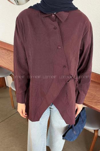 Lamelif Önü Çapraz Bağlamalı Gömlek Mürdüm